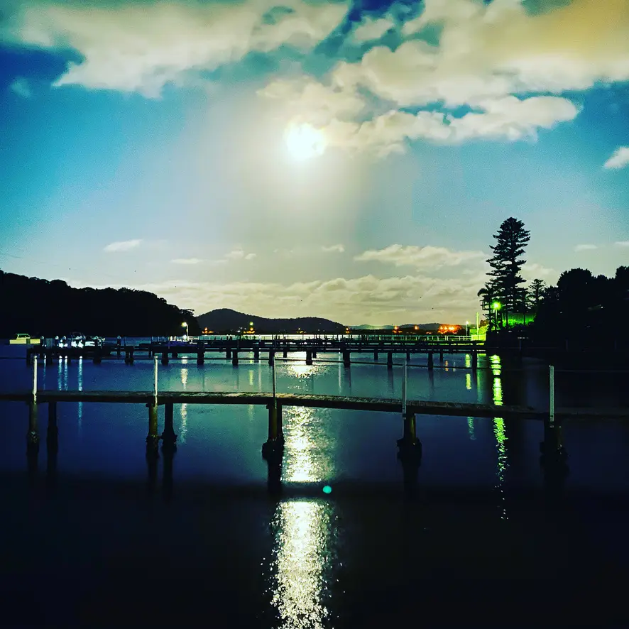 Moonlight reflected across the bay